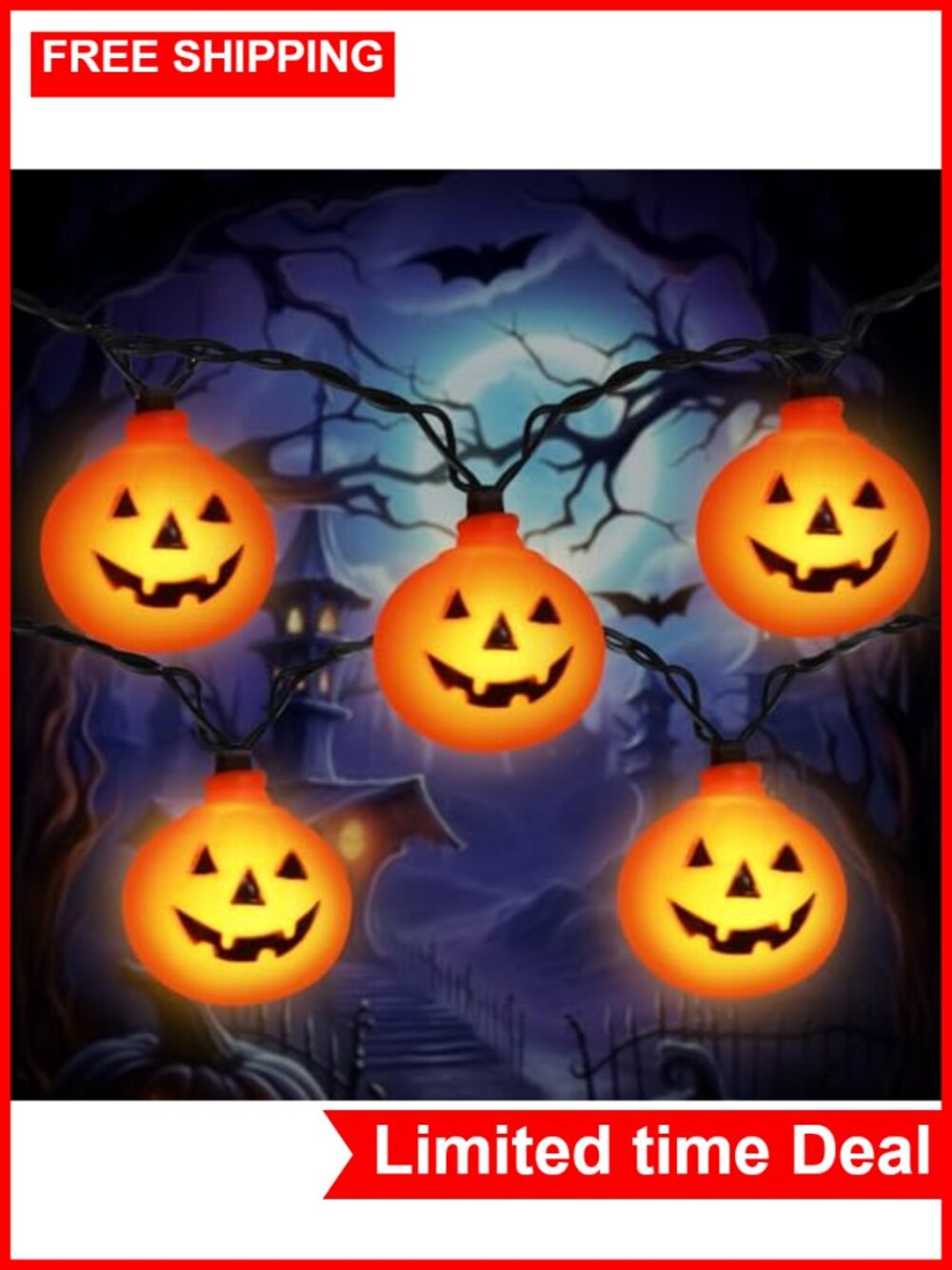 Halloween Pumpkin String Lights 8.5FT LED Plug In Outdoor Decor